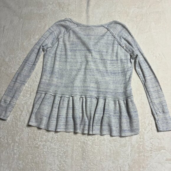 We The Free People Womens Coastline Thermal Henley Small Waffle Peplum Top Blue - Picture 8 of 15